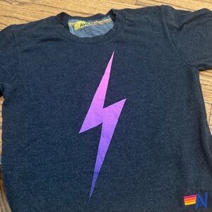Aviator Nation Black Kids Tee with Purple Lightning Bolt